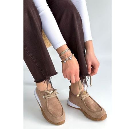 Sier Bej Süet Bağcıklı Spor Ayakkabı