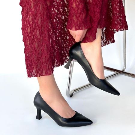 Mırta Siyah Cilt Topuklu Ayakkabı