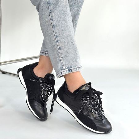 Reat Siyah Cilt Bağcıklı  Paraşüt Detaylı Spor Ayakkabı