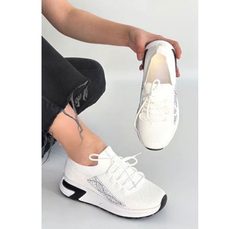 Belan Beyaz Triko Bağcıklı Spor Ayakkabı