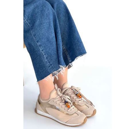 Riaf Bej Cilt Bağcıklı Spor Ayakkabı