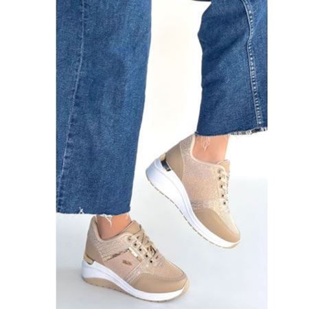 Geja Bej Cilt Bağcıklı Spor Ayakkabı