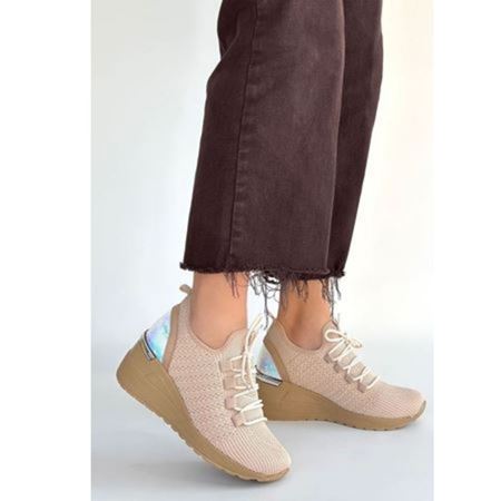 Weor Bej Triko Bağcıklı Spor Ayakkabı