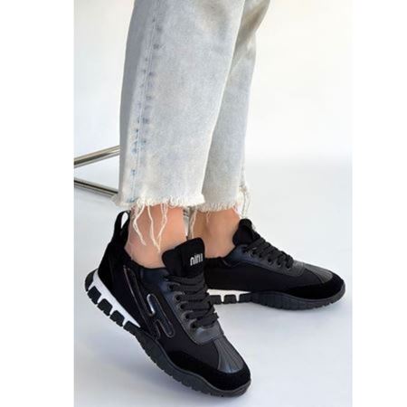 Huer Siyah Nubuk Bağcıklı Spor Ayakkabı