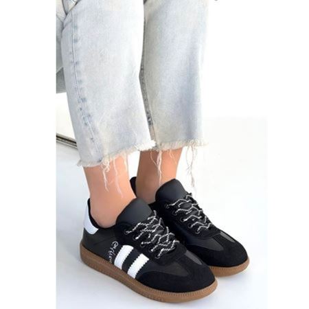 Zerti Siyah Cilt Bağcıklı Spor Ayakkabı