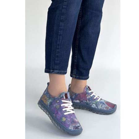 Kinte Mor Desenli Deri Bağcıklı Spor Ayakkabı