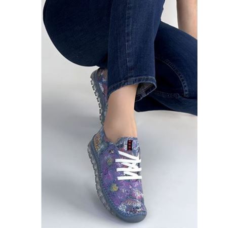 Kinte Mor Desenli Deri Bağcıklı Spor Ayakkabı