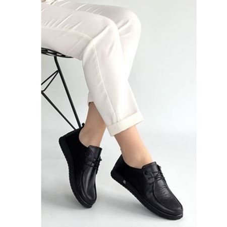 Mopin Siyah Deri Bağcıklı Spor Ayakkabı