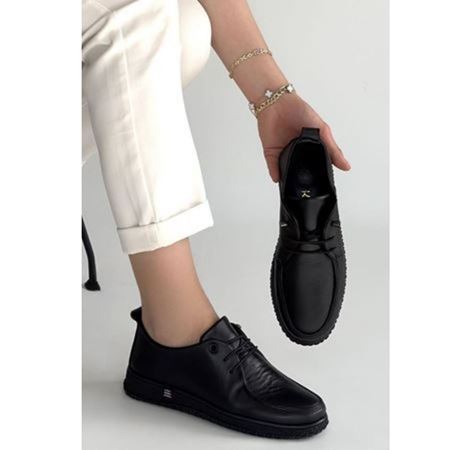 Mopin Siyah Deri Bağcıklı Spor Ayakkabı