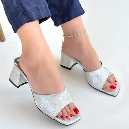 Luart Gümüş Simli Topuklu Terlik