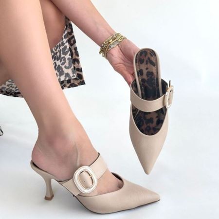 Yote Bej Cilt Topuklu Terlik