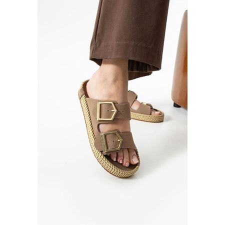 Loera Vizon Nubuk Çift Tokalı Terlik