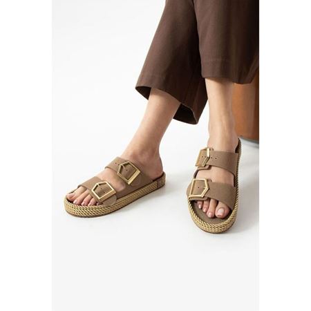 Loera Vizon Nubuk Çift Tokalı Terlik