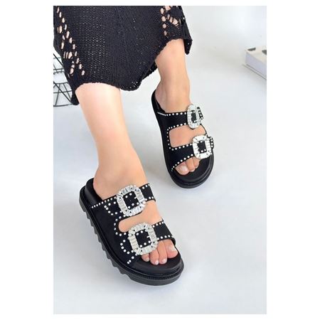 Juana Siyah Nubuk  Taşlı Terlik