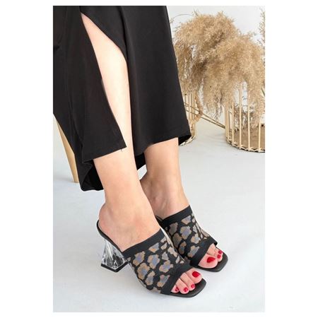 Evra Leopar Triko Topuklu Terlik