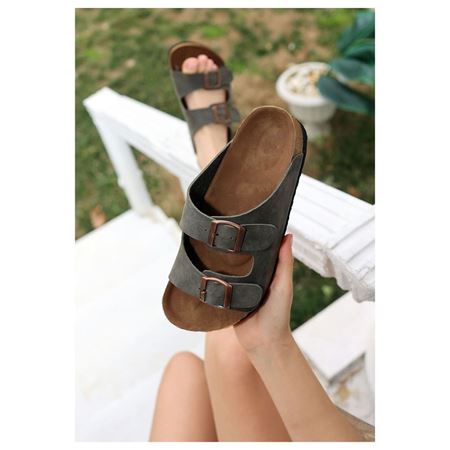 Rıno Haki Yeşil Nubuk Terlik