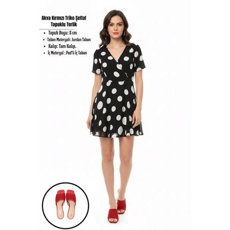 Akva Kırmızı Triko Şeffaf Topuklu Terlik