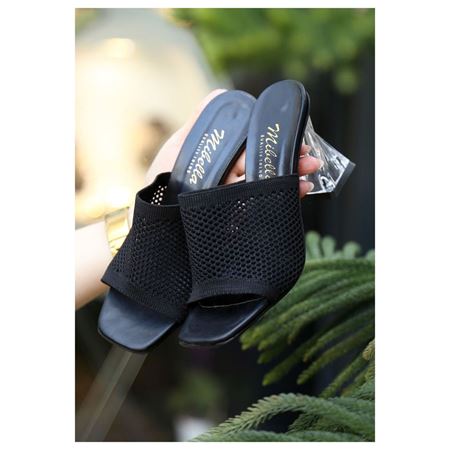 Akva Siyah Triko Şeffaf Topuklu Terlik