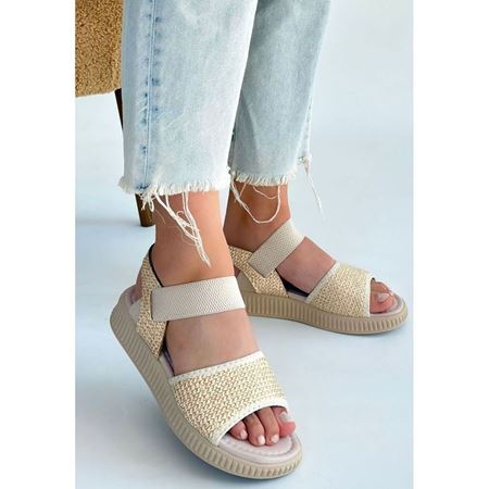 Jake Bej Hasır Örgülü Lastikli Konforlu Günlük Sandalet