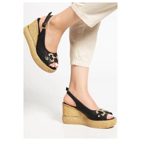 Caver Siyah Cilt Dolgu Topuk Sandalet