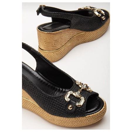 Caver Siyah Cilt Dolgu Topuk Sandalet