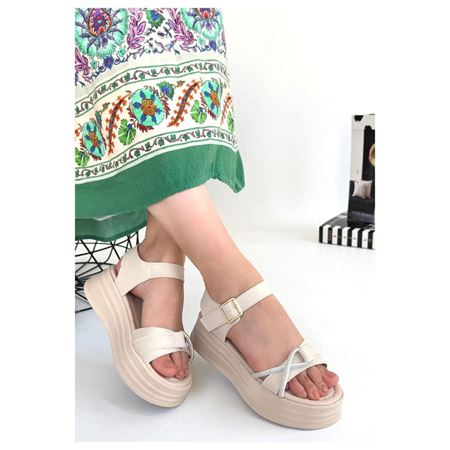 Luno Bej Cilt Kemerli Sandalet