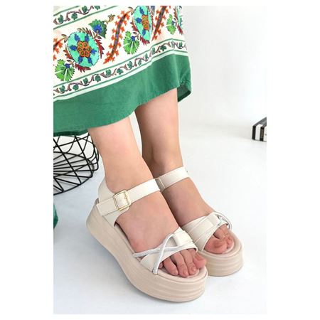 Luno Bej Cilt Kemerli Sandalet