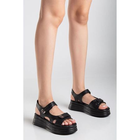 Saide Siyah Cilt Cırt Cırtlı Sandalet