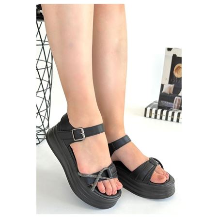Luno Siyah Cilt Kemerli Sandalet