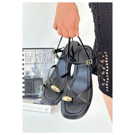 Nordi Siyah Cilt Kemerli Sandalet