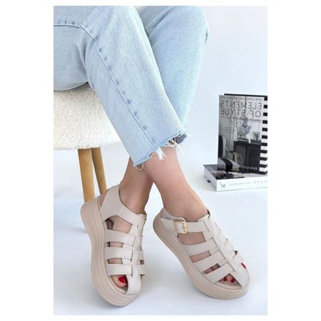 Toten Bej Cilt Kemerli Sandalet