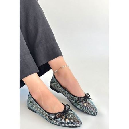 Sarra Siyah Saten İşlemeli Babet Ayakkabı