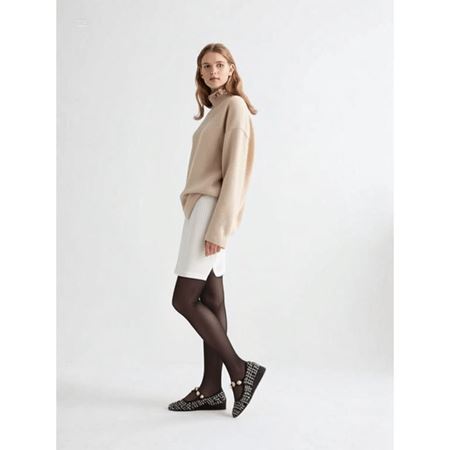 Hante Siyah Beyaz Keten Taşlı Babet Ayakkabı