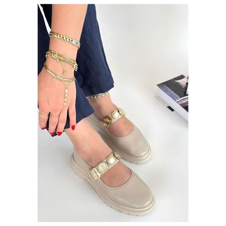 Okira Bej Rugan Ortopedik Madalyonlu Kalın Taban Kadın Babet