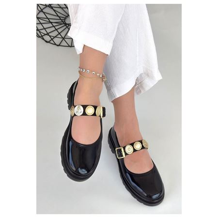 Okira Siyah Rugan Ortopedik Madalyonlu Kalın Taban Kadın Babet