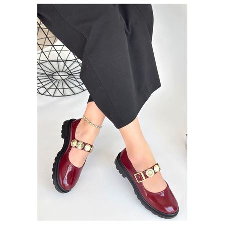 Okira Bordo Rugan Ortopedik Madalyonlu Kalın Taban Kadın Babet