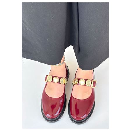 Okira Bordo Rugan Ortopedik Madalyonlu Kalın Taban Kadın Babet