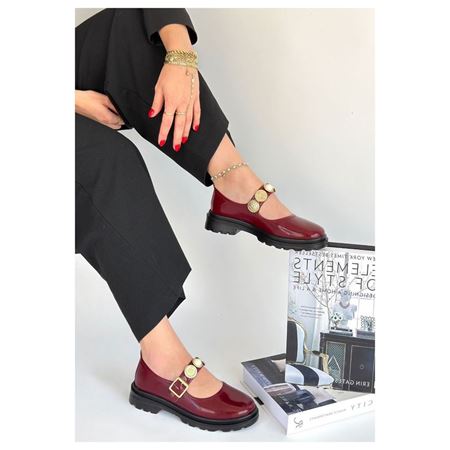 Okira Bordo Rugan Ortopedik Madalyonlu Kalın Taban Kadın Babet