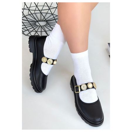 Okira Siyah Gold Madalyon Aksesuarlı Kalın Tabanlı Kadın Babet