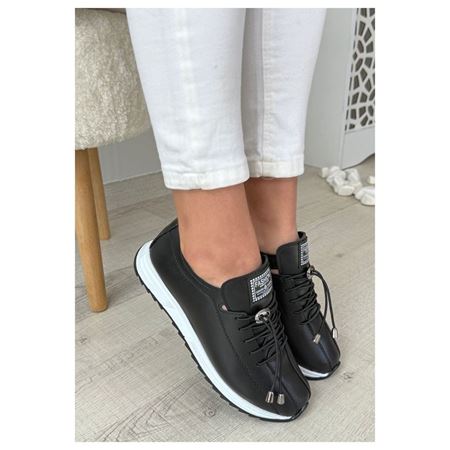 Monya Siyah Cilt Bağcıklı Spor Ayakkabı