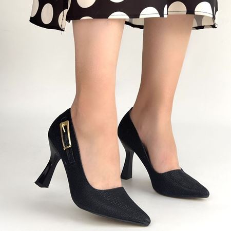 Cerin Siyah Saten Simli Topuklu Ayakkabı