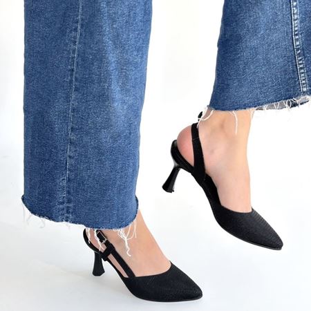 Joga Siyah Saten Simli Topuklu Ayakkabı