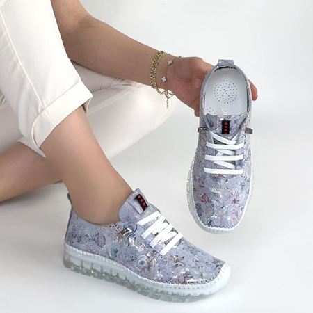 Kinte Lila Desenli Deri Bağcıklı Spor Ayakkabı