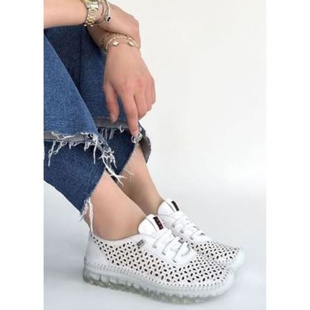 Otja Beyaz Deri Lazerli Bağcıklı Spor Ayakkabı