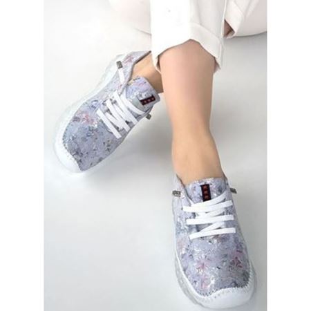 Kinte Lila Desenli Deri Bağcıklı Spor Ayakkabı