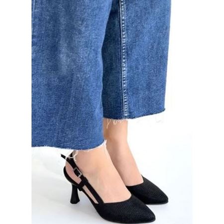 Joga Siyah Saten Simli Topuklu Ayakkabı