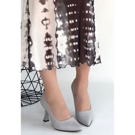 Meyli Gümüş Saten Simli Topuklu Ayakkabı