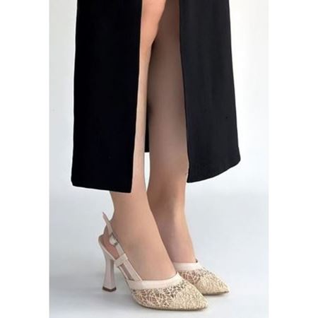 Ceta Bej Cilt Tül Detaylı Topuklu Ayakkabı