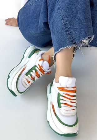 Aleh Beyaz Cilt Yeşil Detaylı Çift Bağcıklı Spor Ayakkabı