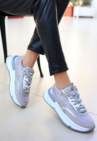 Aleh Gri Cilt Bağcıklı Spor Ayakkabı